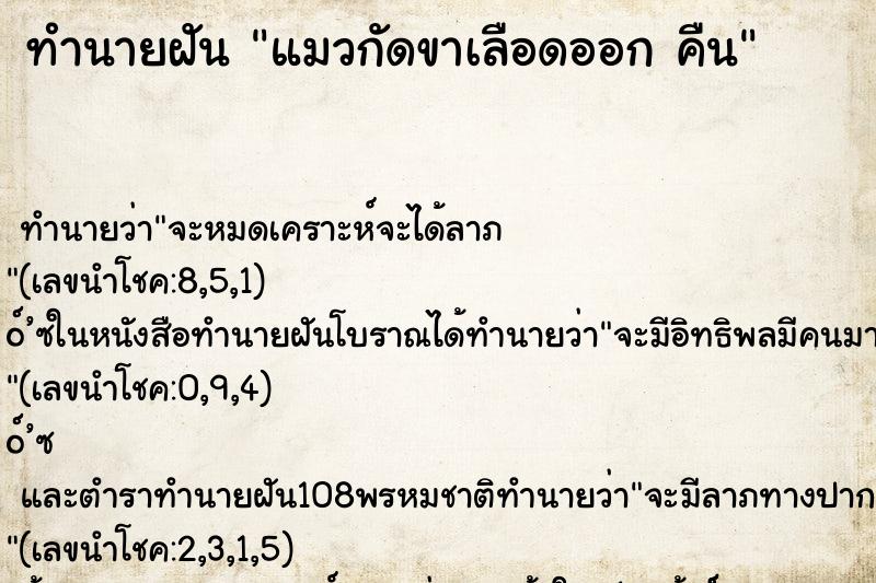 ทำนายฝัน แมวกัดขาเลือดออก คืน ทำนายฝัน แมวกัดขาเลือดออก คืน
